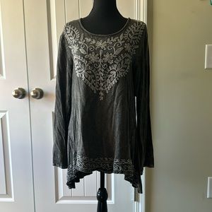 Sacred Threads Charcoal Tunic with Floral Embroidery